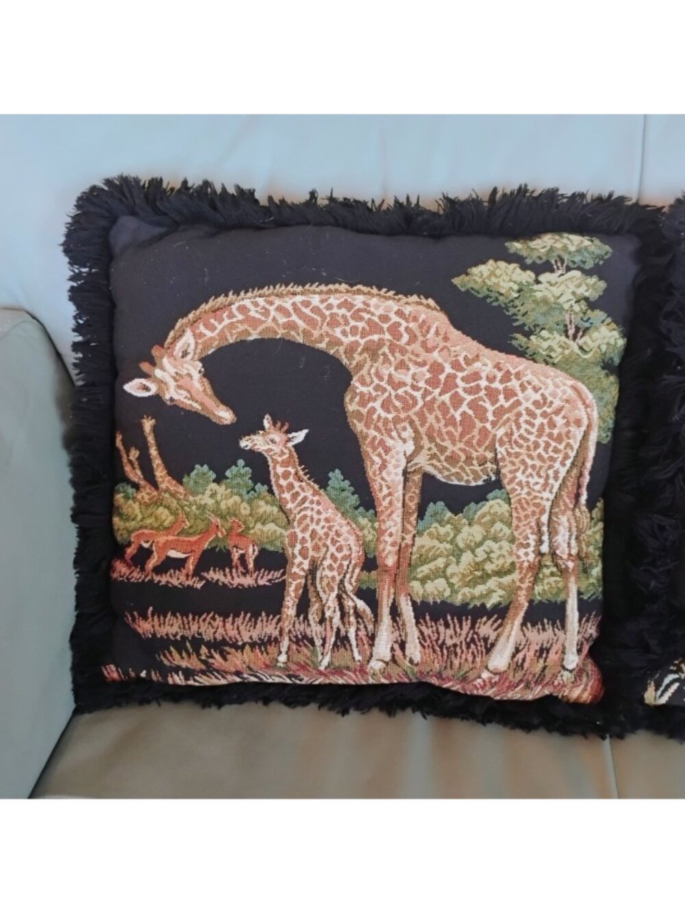Safari Animal Accent Pillows Giraffe Monkey Black Tapestry 16" Ashford Court - Picture 7 of 9